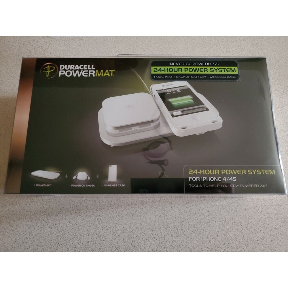 Duracell PowerMat Wireless Charging Case w Block for Samsung iPhone 4 4S White